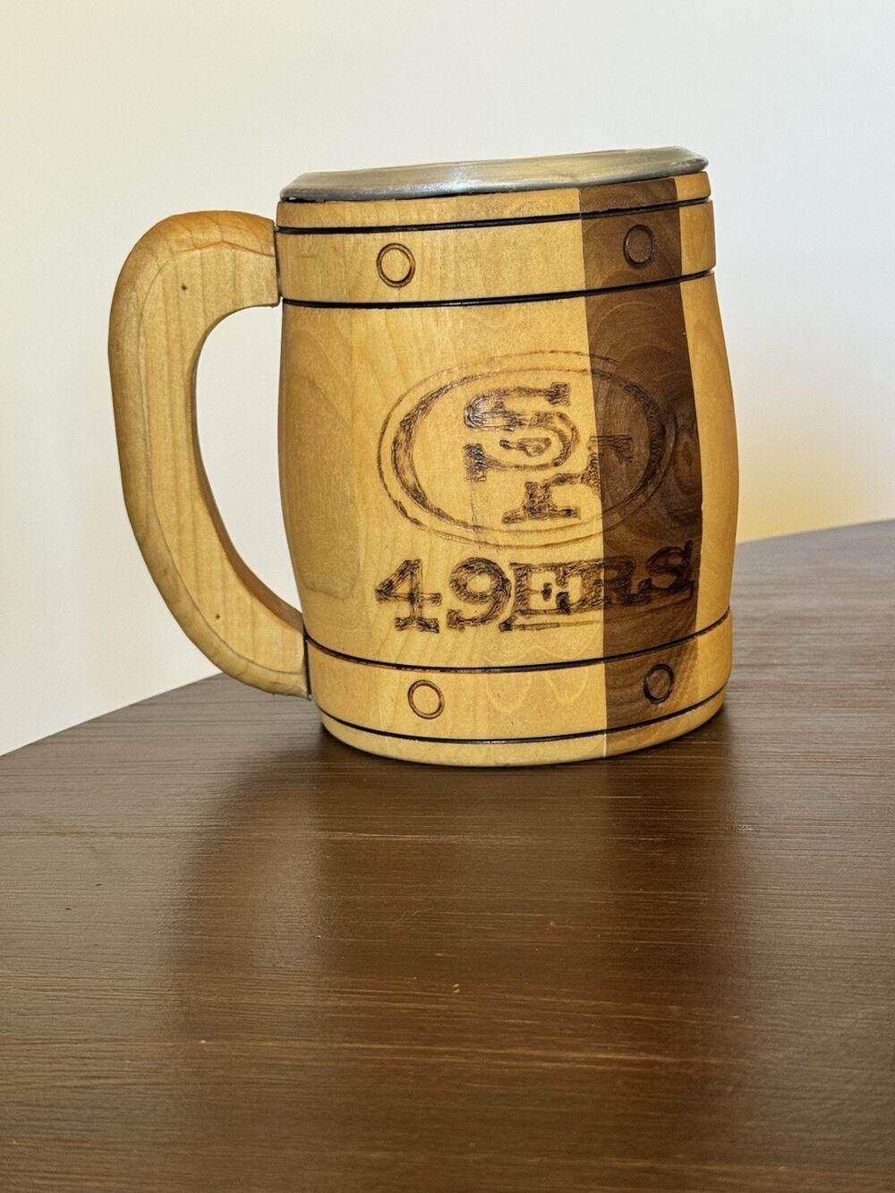 Handcrafted San Francisco 49ers Wooden Barrel Aluminum Lined Beer Mug Stein